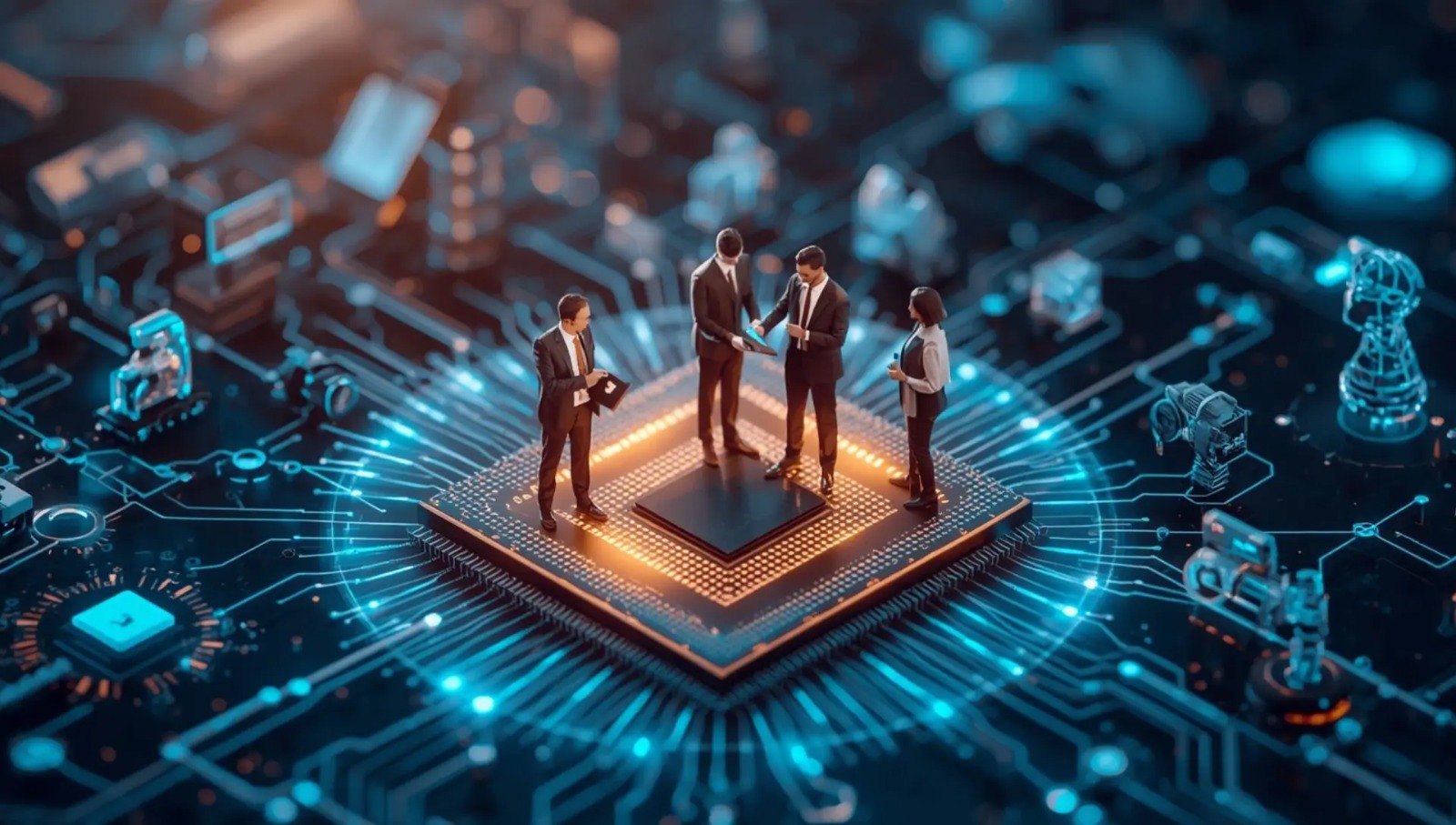 Engineering team collaborating on semiconductor technology